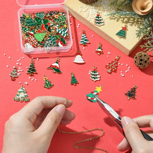 50x Metal Multi-Shaped Christmas Tree Enamel Charms Xmas Tree Charms for DIY - Bild 6 von 8