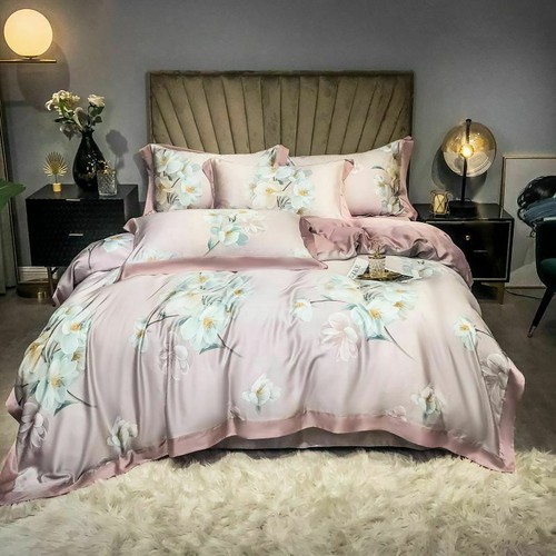 4pcs Luxury Tencel Floral Printing Bedding Set Duvet Cover Bed Sheet Pillowcases - Picture 12 of 17