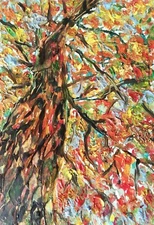 Abstract ORIGINAL OIL PAINTING Tree of Life Impasto Red Nature Wildlife Signed