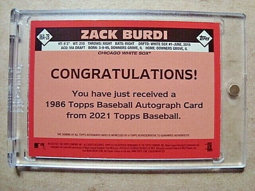 2021 Zack Burdi Topps Series 1 Autograph 1986 Parallel 35th Anniversary RC MINT - Picture 2 of 2