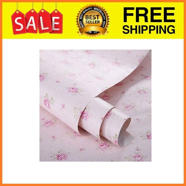 Glow4u Pink Floral Drawer Shelf Liner Self Adhesive Decorative Vinyl