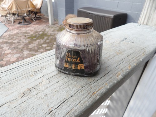 Vintage Antique Parker Quink Empty Ink Bottle Paper Label - Picture 1 of 6