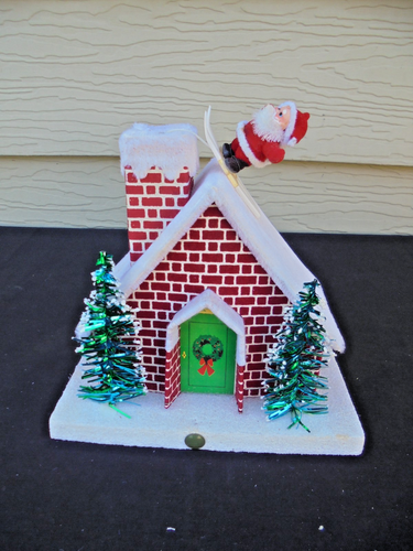 Vintage Animated Music Box Santa Skis Up Rooftop to Chimney Plays Jingle Bells - Picture 14 of 17