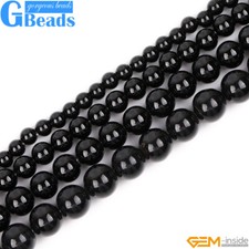 Big Hole Black Agate Beads 15" Natural Round Gemstone Jewelry Making Supplies