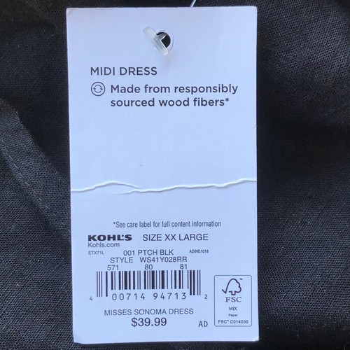 Vestido Sonoma XXL Mujer Forrado Algodón Negro Medio Mangas Raglán, Cinturón Nuevo con Etiquetas  - Imagen 7 de 23