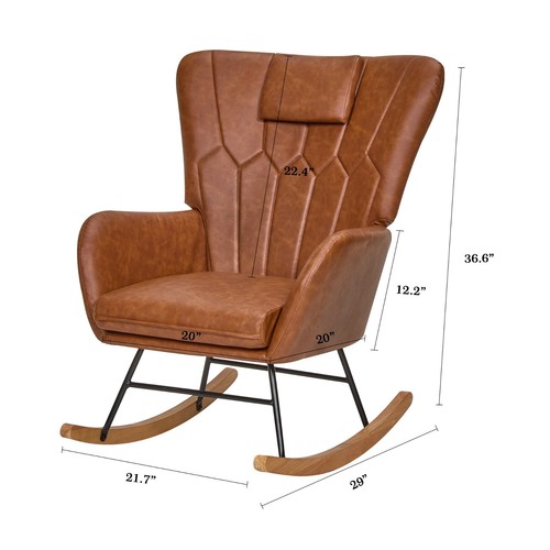 Leather/Wool Rocking Chair Upholstered Single Sofa w/Pocket Armchair Padded Seat - Picture 4 of 32