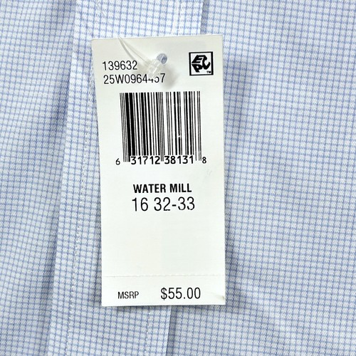 Chaps Coolmax Vestito Camicia Uomo 16 Blu Griglia Bottoni Manica Lunga Preppy - Foto 8 di 12