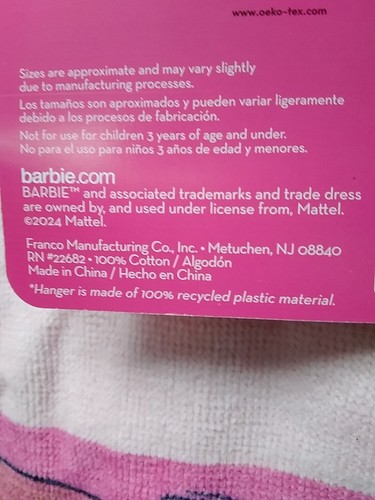 Barbie Super Soft Beach Towel Pink 28X58 Inches Ages 3+ - Picture 4 of 9