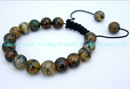 Natural 10mm Yellow Dragon Veins Agate Gems Round Beads Men's Shamballa Bracelet - Picture 6 of 12