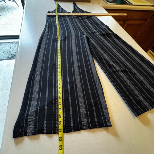 Jumpsuit Cropped Womens Large Black White Striped Wide Leg Sleeveless Vneck - Picture 6 of 17