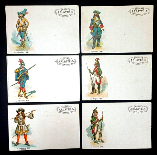 SECHS Chicoree Arlatte FRANZÖSISCHE MILITÄRSOLDATEN Postkarten im Wandel der Zeit - Bild 1 von 5