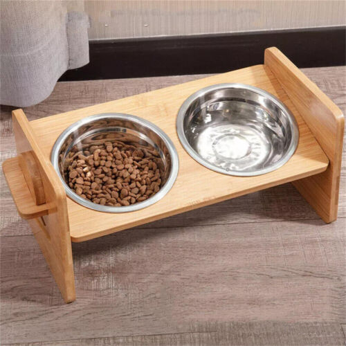 Doppelnapf Futterstation Hundenapf Futternapf für Hunde Katzen Holz Edelstahl - Bild 17 von 19