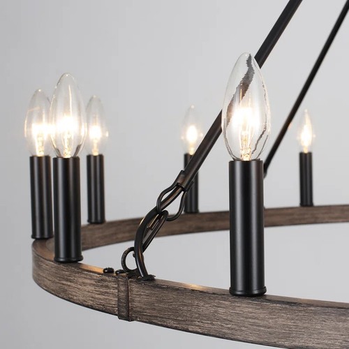 Black Wagon Wheel Chandelier 16 Light Farmhouse Rustic Round Fixture Living Room - Picture 11 of 12