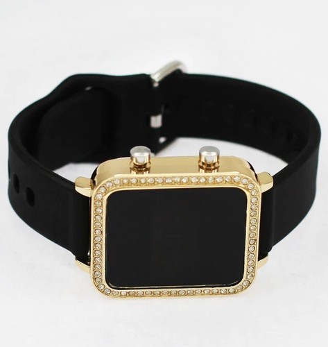37mm Montres Carlo Women Silicone Band Stones Dial LED Sport Men's Digital Watch - Picture 3 of 22