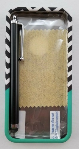 iPhone 5C - Hard & Soft Rubber Hybrid High Impact CASE Green Black Chevron Waves - Picture 2 of 5