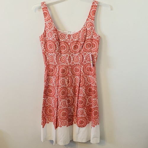Nine West Fit and Flare Floral Dress Sz 4 Pleated Coral White Spring Summer NWT! - Picture 4 of 9