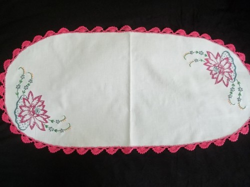 Vintage Tischläufer Stickerei Rosa Seerose 15 x 30 cm TR15 - Bild 10 von 10