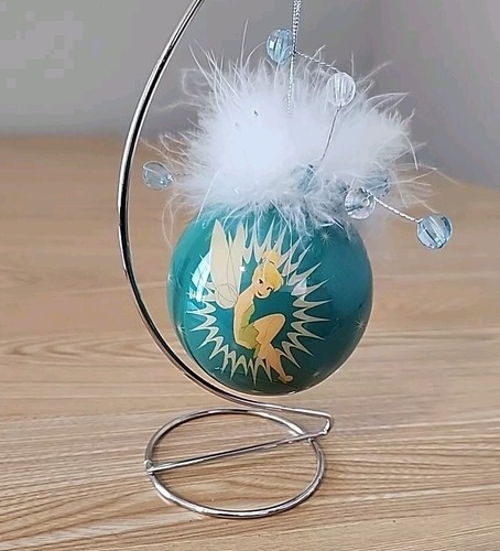 Disney Campanilla Adorno de Navidad Decoupage Verde azulado con plumas y joyas - Imagen 1 de 7