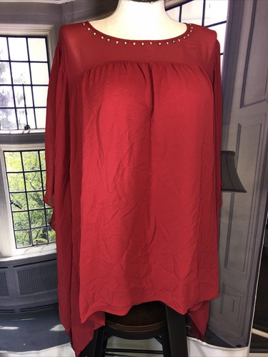 Michael Kors 3X NWT Red Currant boat neck Wing Flutter Sleeve Msrp$110 - Picture 2 of 11