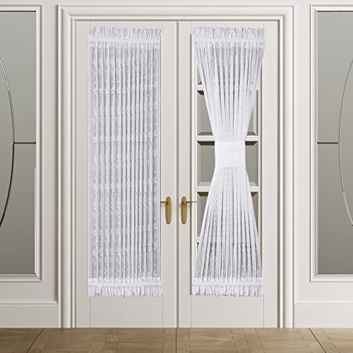 1 Piece Lace French Door Curtain Rod Pocket Boho Leaves 52" x 40" 1 pc White - Picture 6 of 7