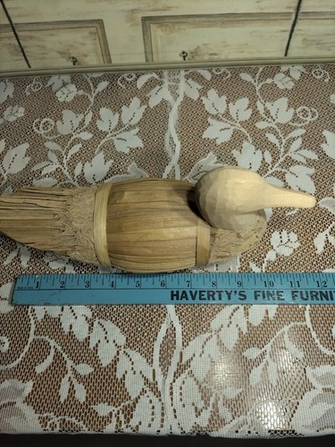 Vintage Duck Decoy Natural Bamboo/Reed wood /Cork Straw Home Decor  - Picture 6 of 8
