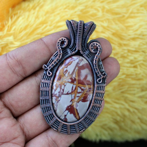 Noreena Jasper Pendant Copper Wire Wrapped Pendant Handmade Copper Wire Jewelry - Picture 4 of 5