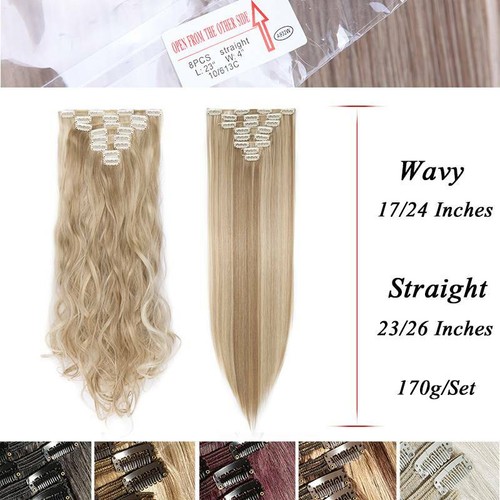 8Pcs 18Clips Real Natural As Human Hair Extension Full Head Clip in Hairpiece US - Picture 8 of 71