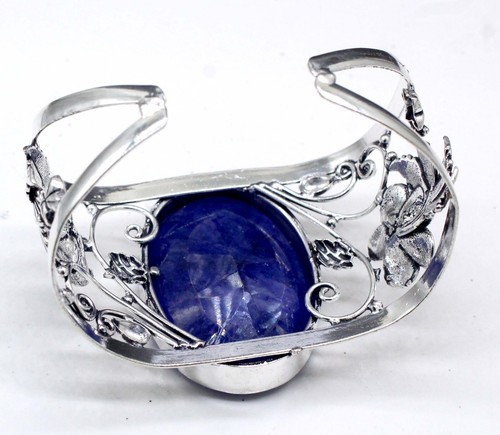 Lapis Lazuli Gemstone 925 Sterling Silver Handmade Jewelry Cuff Bracelet - Picture 3 of 8