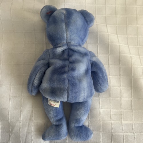RARO Ty Beanie Baby Peace Bear Azul 2002 Retirado 10 Años Etiqueta y Errores Oculares - Imagen 6 de 11
