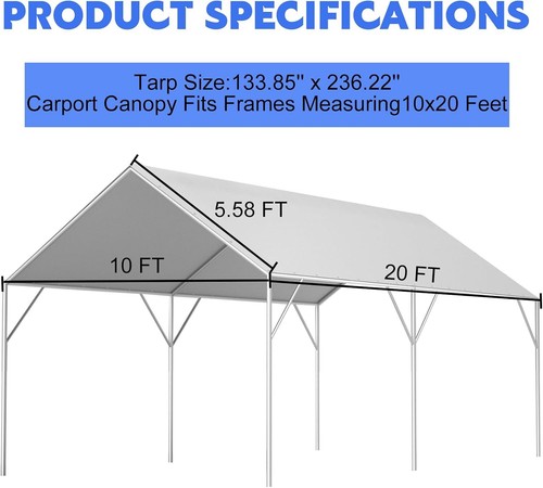 10' X 20' Portable Heavy Duty Canopy Garage Tent Car Carport Shelter Steel Frame - Picture 2 of 8