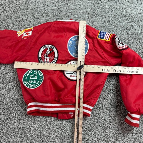 VINTAGE 80s Chalk Line Jacket Boys 6/8 Red Ice Hockey Patch Zip Up Varsity Coat - Picture 13 of 16