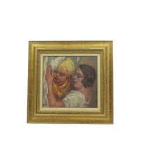 Mother And Child Post War Oil Painting On Board Illegible Signature