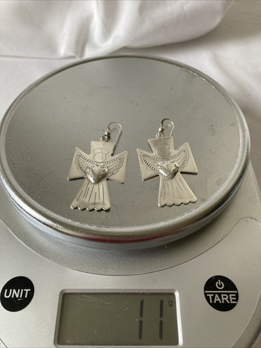 Sterling Silver Guardian Angel Hearts Cross Dangle Earrings Hallmarked Exc. Cond - Picture 5 of 5