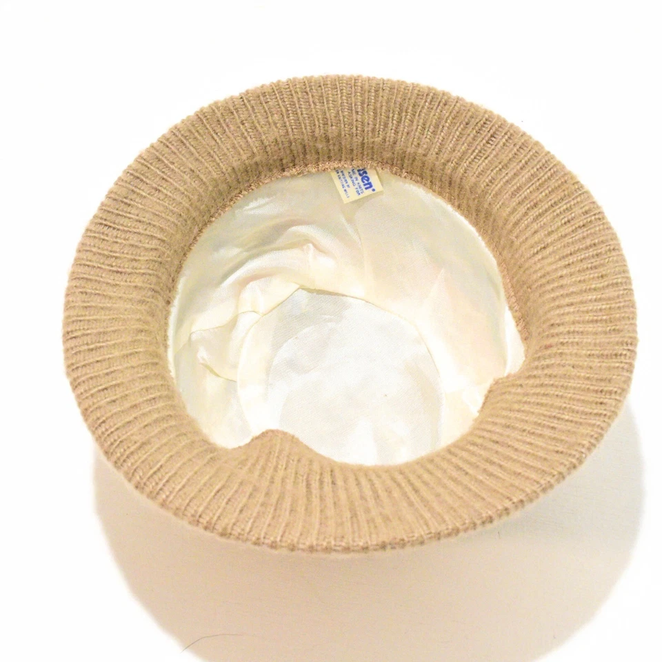 70s Vintage Hansen Tan Wool Knit Bowler Hat Geometric Pastel Argyle Womens M - Image 4 of 4