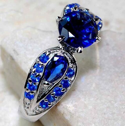 2CT Treated Blue Sapphire 925 Solid Sterling Silver Ring Jewelry Sz 8 MK1-6 - Picture 2 of 3