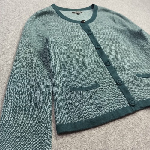 King Louie Womens Cardigan L - 40 Green Cotton Wool Chevron Buttons Sweater - Picture 5 of 13