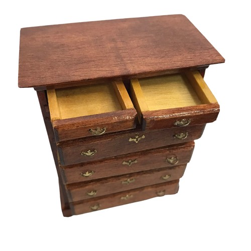 Vintage 1985 Dollhouse Dresser Signed Chippendale Tall Wood Drawers Open Highboy - Picture 3 of 8