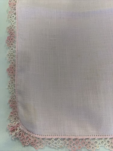 Fazzoletto vintage donna fazzoletto lino rosa pizzo - Foto 2 di 3