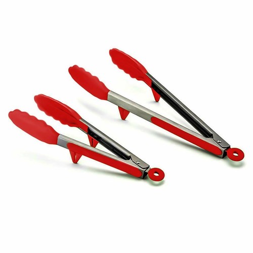 Kitchen Tong with Built-in Stand Food Tongs Set of 2 Stainless Steel & Silicone - Picture 6 of 9