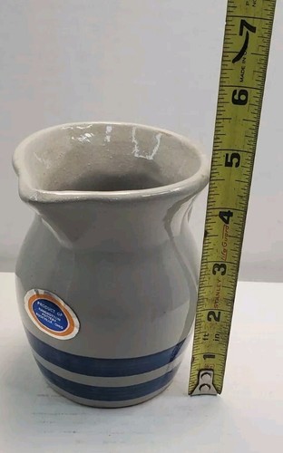 Vintage Ransbottom Pottery RRP Co 1 Qt Creamer Pitcher Blue Stripes 5" - Picture 14 of 14