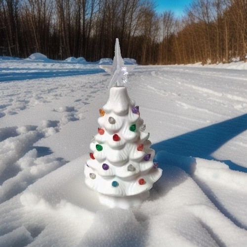 Albero di Natale Classico in Ceramica Bianca 8” Illumina Retro Espositore Vacanze - Foto 2 di 2