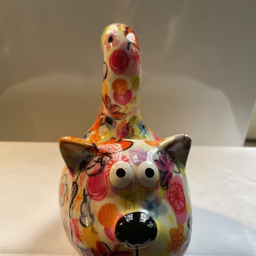 Pomme-Pidou Floral Ceramic Cat Money Coin Bank With Collar & Bell 8" Tall - Picture 8 of 8