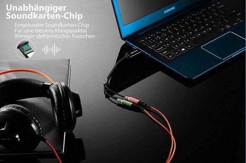 Externe USB Soundkarte Adapter mit 2x 3.5mm Klinken Buchsen für Computer PS4 ... - Bild 9 von 11