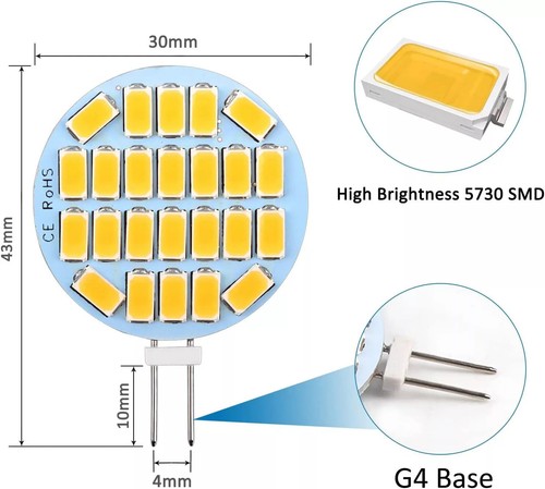 6/12x G4 LED 3W Bulb 300LM AC/DC10-36V Small Bulb Plug-in Base Side - Picture 6 of 13