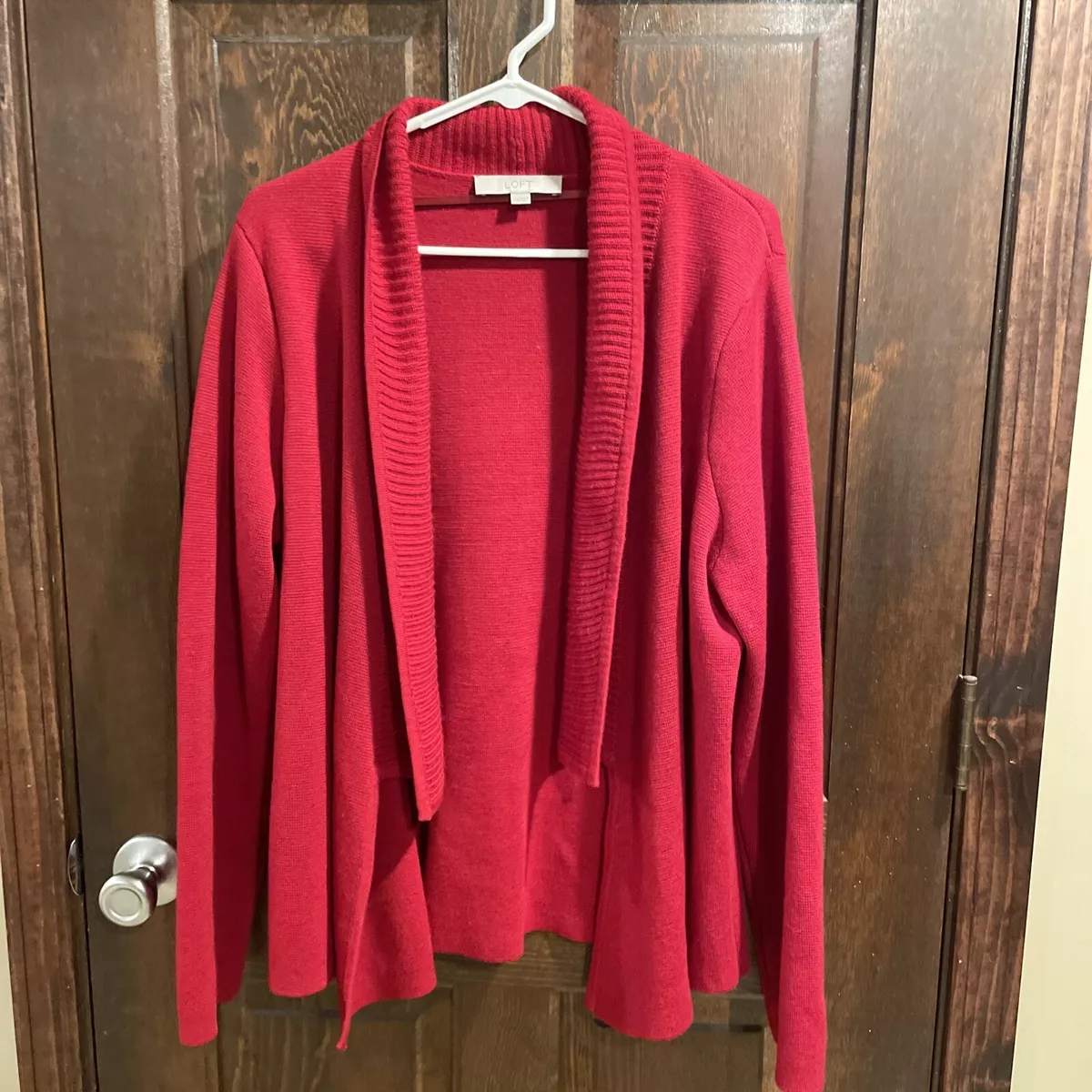 Loft Cotton Long Sleeve Open Front Red Duster Cardigan Womans XXL