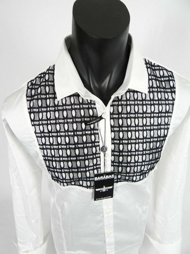 Mens Shirt Black White Shiny Stitch Event Wedding Barabas Classic Fit Button Up - Picture 14 of 16