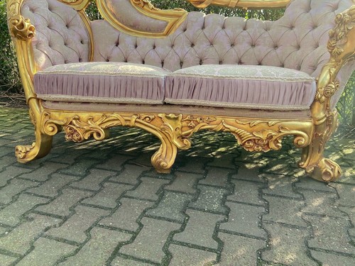 Sofa Couch Rococo Throne Gold Pink Damask Baroque Vintage Luxury Handcrafted - Picture 11 of 23