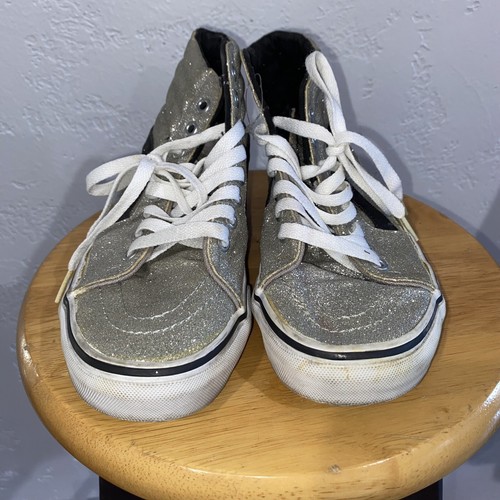 Vans SK8 Hi Silver and Black Glitter Sneakers Raiders Women 6 Men Size 4.5 Used - Picture 2 of 8
