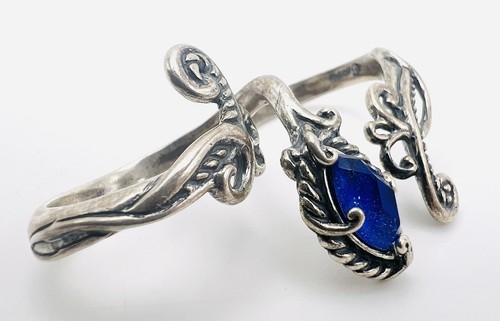CAROLYN POLLACK Sterling South Western Blue Lapis Vine Doublet Ring Sz 7.5 & 9 - Picture 3 of 11