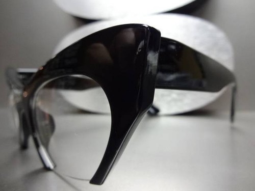 CLASSIC VINTAGE 60's CAT EYE Style Clear Lens EYE GLASSES Black Fashion Frame - Picture 4 of 12